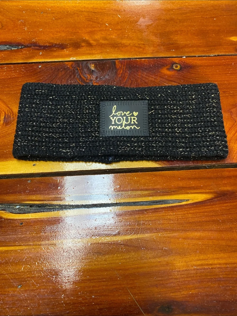 Love Your Melon Black Knit Headband with Gold Thread Detail T1